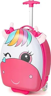 Produktbild von GOPLUS 16" Kinderkoffer, Kids Trolley mit Rollen, Tragegirff & 2-Wege-glatte Reißverschlüsse, Reisekoffer mit Anti-Rutsch-Pad, Hartschalenkoffer für Kinder (Rosa Pony)