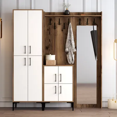 Obrázek produktu pro Skye Decor, Berlin ABC - ořech, bílá, předsíňový stojan, ořech, dřevotřísková deska s melaminovým povrchem, 100 %, 180 x 35 x 200 cm