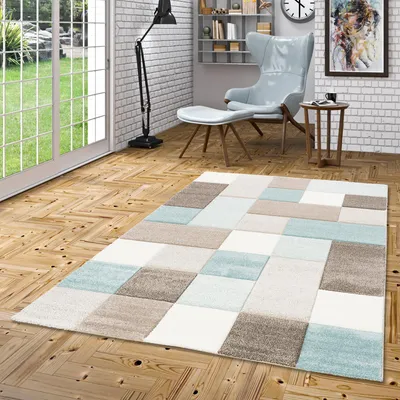 Produktbild von Designer Teppich Maui Pastell Blau Beige Karo, Größe:140x200 cm
