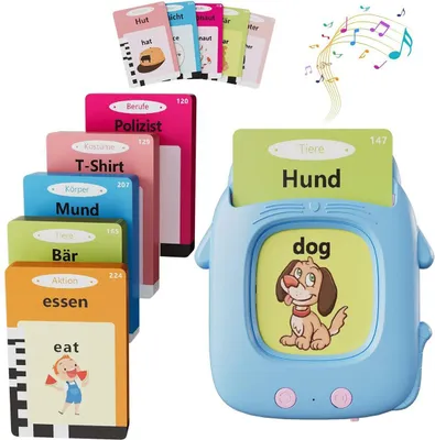 Produktbild von Lernspielzeug, Deutsch Englisch Lernkarten Lernspielzeug,112 Blätter Lernkarteikarten,224 Wörter, Interaktive Spielzeug Kinder Ab 1+Jahre, Blau