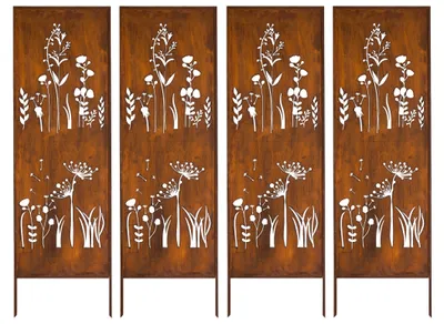 Produktbild von Sichtschutz Metall 4x - 160 x 50 cm - Edelrost - Rostoptik Sichtschutz für Garten - Sichtschutzelement - Sichtschutzwand - Gartendekoration Zaun Rost