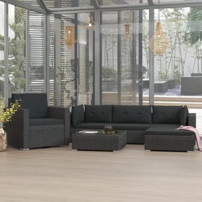 Produktbild von ZMH 6-tlg. Garten-Lounge-Set mit Kissen Poly Rattan Schwarz