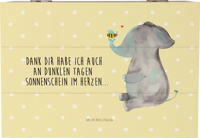 Produktbild von Mr. & Mrs. Panda Schatulle Elefant Biene 22 x 15 cm - Gelb Pastell - Geschenk, Lustige Sprüche, Holztruhe, Liebesspruch, Kiste, Geschenkbox, schmuckbox, Schatzkiste, Box