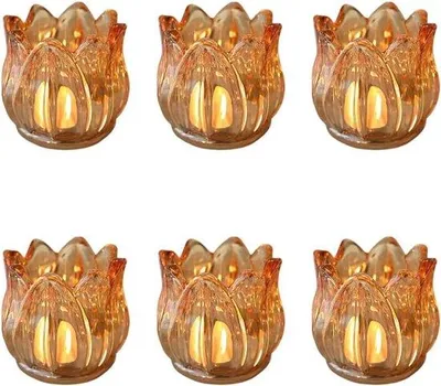 Obrázek produktu pro Sada 6 skleněných svícnů, křišťálové svícny ve tvaru jantaru a tulipánů pro svatební výzdobu