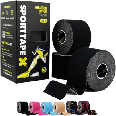Image de Ruban kinésiologique élastique, 3 rouleaux de 5 cm x 5 m, imperméable, pour le soutien musculaire et articulaire