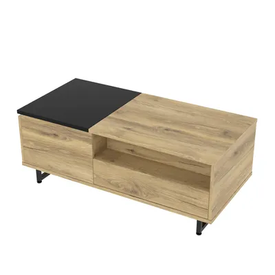 Produktbild von LVHOM Couchtisch mit ausziehbarer Tischplatte und LED, Beistelltisch mit Schublade und versteckten Stauraum, Wohnzimmertisch Kaffeetisch, Eiche