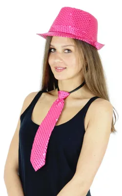 Produktbild von pinkfarbene Paillettenkrawatte Pailletten Krawatte Glitzer pink