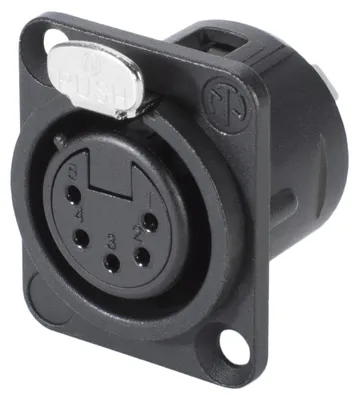 Produktbild von NEUTRIK® XLR, 5-pol , Metall-, Löttechnik-Einbaubuchse, vergoldete(r) Kontakt(e), Type D, schwarz verchromt