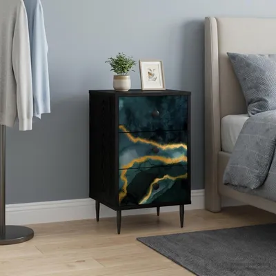 Image de vidaXL Table de chevet WIJHE, noire, imitation chêne, 36 x 33 x 61 cm