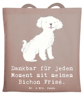 Produktbild von Mr. & Mrs. Panda Schultasche Bichon Frisé Moment - Braun Pastell - Geschenk, Tote Bag, Tasche, Laptoptasche, Tragetasche, festivaltasche