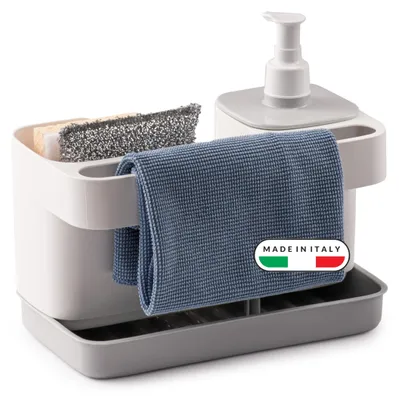 Immagine prodotto di Snips Riordinello, bianco e grigio | Portasponda da cucina con dosatore | Organizzatore per lavello | Dispenser per detersivo per piatti | 21 x 12 x 18 cm | Prodotto in Italia | 0% BPA e . – Bianco e grigio