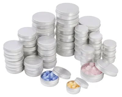 Productafbeelding van Elzusha- Aluminium Potjes 48 Stuks - 60ml/30ml/15ml - Met Schroefdeksel - Ronde Blikken - Voor Cosmetica/DIY Kaarsen - Herbruikbaar - Opbergdozen