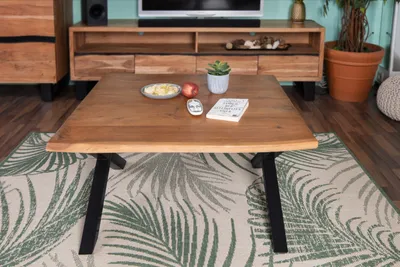 Produktbild von Couchtisch Baumkante 90 x 90 cm Akazie nussbaumfarben X-Gestell schwarz Quintus