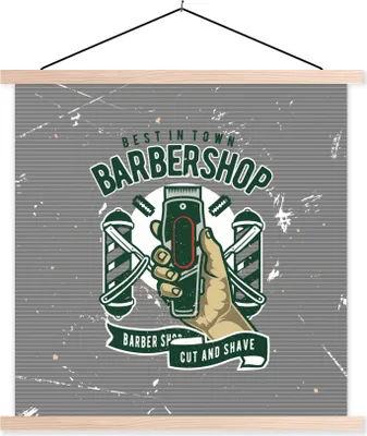 Produktbild von MuchoWow® Textilposter Mancave - Rasierer - Barbier - Vintage 120x120 cm mit holzfarbenen Rahmen - Textil-Poster