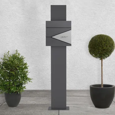 Obrázek produktu pro Poštovní schránka ML-Design s přihrádkou na noviny, 37x37x11 cm, antracit/stříbro, včetně stojanu