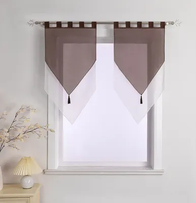 Produktbild von Delien Scheibengardinen mit Schlaufen Doppelschicht Bistrogardine küche Gardinen Halbtransparent Voile Vorhänge Dunkelbraun BxH 60x90cm 2 Stück