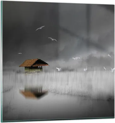 Produktbild von Bilder auf glas - Einteilig - Hütte Nebel Sumpf - 40x40cm - Glasbilder - Wandbilder - Bilder - zum Aufhängen bereit - Wanddekoration aus Glas - Glas Bilder - Wandbild auf Glas - GAC40x40-4896