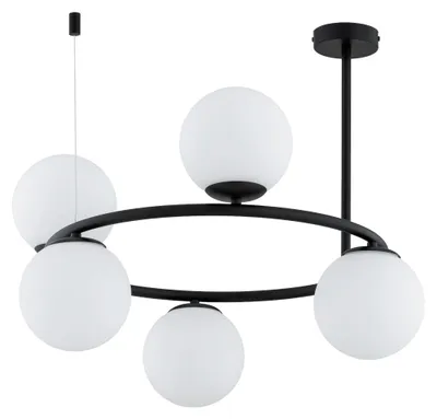 Immagine prodotto di Lampada a sospensione RINGO bianco e nero 5xE14x10W in vetro, dimensioni: 51x54x54 cm, IP20, Alfa