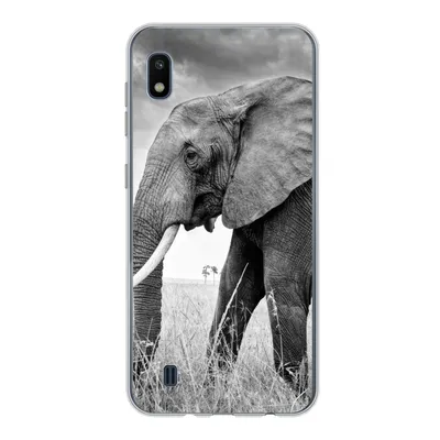Produktbild von MuchoWow® Handyhülle Schutzhülle Hülle für Samsung Galaxy A10 Elefant - Gras - Tiere - Schwarz und weiß Silikon Softcase Handy Hülle - Schutzhülle