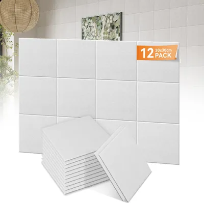 Obrázek produktu pro LZQ Sada 12 čtvercových akustických panelů 30x30x0,9 cm samolepicí bez vzoru Zvuková izolace bílá