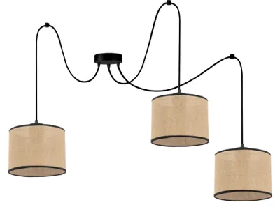 Produktbild von KAR-LIGHTING Pendelleuchte 3-flammig Schwarz/Beige aus Jute & Metall – höhenverstellbar, Hängeleuchte für Esszimmer & Küche, E27