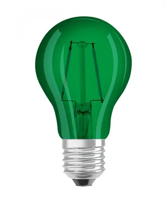 A green light bulb with a silver base on a white background.