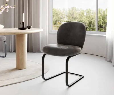Produktbild von DELIFE Freischwinger Nube-Flex Mikrofaser Anthrazit Vintage Freischwinger flach Schwarz Taschenfederkern