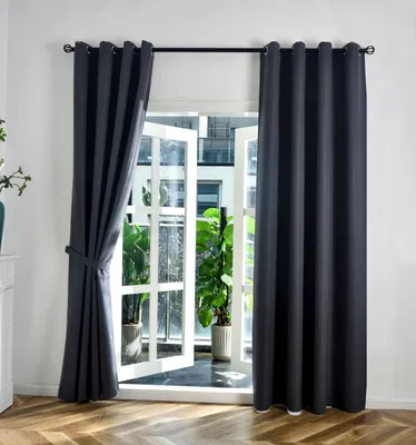 Produktbild von 2er Set Verdunkelungsvorhänge Ösen Raffhalter HxB 225x145 cm Dunkelgrau 100% Verdunkelung Blackout »München Dark« Dreischichtige Bindung Fischgrätmuster 202410-2