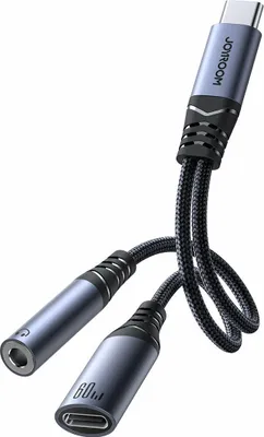 Produktbild von Joyroom SY-C02 2in1 DAC-Adapter USB-C auf USB-C / 3,5-mm-Miniklinke – Schwarz
