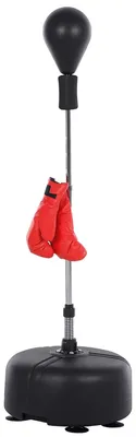 Image de HOMCOM, sac de frappe pour adultes et enfants, sac de boxe au sol avec 4 ventouses, gants de boxe inclus, rouge et noir