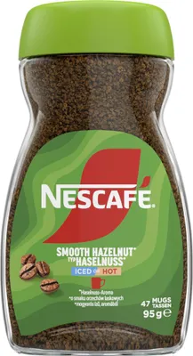 A jar of Nescafe Smooth Hazelnut instant coffee.