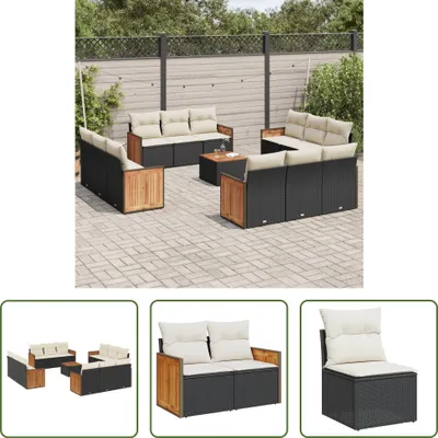 Produktbild von The Living Store 13-tlg. Garten-Sofagarnitur mit Kissen Schwarz Poly Rattan