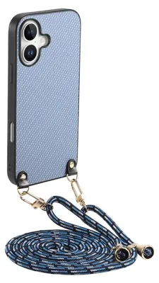 Produktbild von Carbon Textur Design Leder Hülle mit Umhängeband Blau für Apple iPhone 17