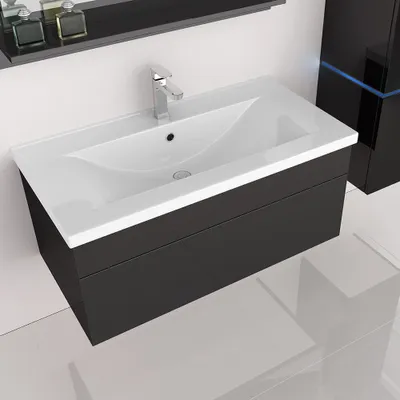 Produktbild von HOME DELUXE - Badmöbel-Set - WANGEROOGE Schwarz - Large - inkl. Waschbecken und komplettem Zubehör - Breite Waschbecken: ca. 60 cm I Badezimmermöbel Waschtisch Badmöbelset
