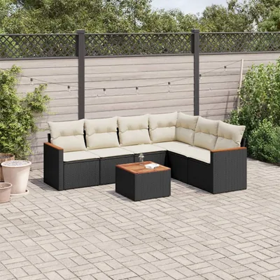 Produktbild von Design 7-tlg. Garten-Sofagarnitur mit Kissen Schwarz Poly Rattan, Gartenmöbel-Sets 2024 Neu