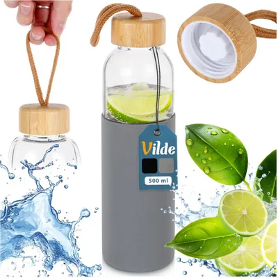 Obrázok produktu pre Vilde fľaša na vodu Sklenená fľaša Sklenená fľaša so silikónovým obalom 500 ml