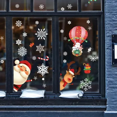 Productafbeelding van Kerstdecoraties voor ramen, 224 stuks, PVC, luchtdrukbestendig, statisch aanbrengbaar, herbruikbaar, kleurrijk