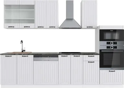 Immagine prodotto di Cucina componibile Vicco Fame-Line Casa di campagna bianca/bianco 300 cm con armadio alto, PL Antracite, Model 42305