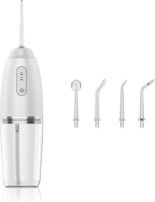 Obrázok produktu pre Prenosná ústna sprcha s 3 režimami 230 ml nádržka na vodu na čistenie zubov 4 rôzne hlavice trysiek IPX6 Vodotesný USB dobíjateľný elektrický vodný dentálny flosser