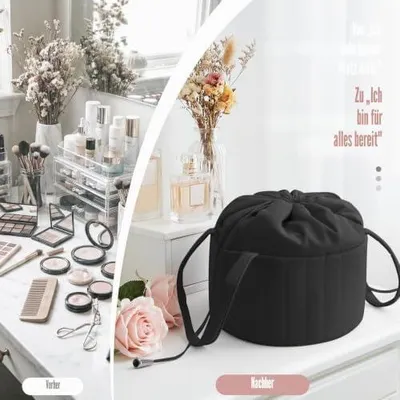 Produktbild von Organizer für Make-up-Taschen – große Reise-Kosmetiktasche mit Reißverschlussfächern, gesteppte Kosmetiktasche für Damen mit Tragegriff, für Urlaub, Arbeit und als Geschenk, Schwarz