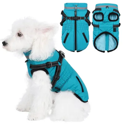 Immagine prodotto di Cappotto impermeabile per cani, caldo, con pettorina integrata, colore verde, taglia XL