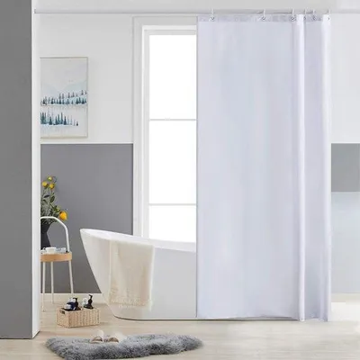 Zdjęcie produktu dla Zasłona łazienkowa z poliestru do narożnej toalety i małej wanny, biała, 80 x 180 cm, odporna na pleśń, hydrofobowa, nadająca się do prania, 6 kółek do zasłony prysznicowej.