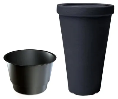 Produktbild von Blumenkübel Tower 63cm Anthrazit – Pflanzkübel Rund Ø 40cm mit Einsatz, Hoher Blumentopf 42L Kunststoff, Wetterfest & Frostsicher, Pflanzsäule für Garten & Balkon