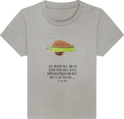 Produktbild von Mr. & Mrs. Panda  T-Shirt Avocado Yoga 0. - 6. Monat - Heather Grey - Geschenk, Organic Baby Shirt, Haha, Bauch, Öko, Babyshirt, Humor, Unsportlich, Hilfe