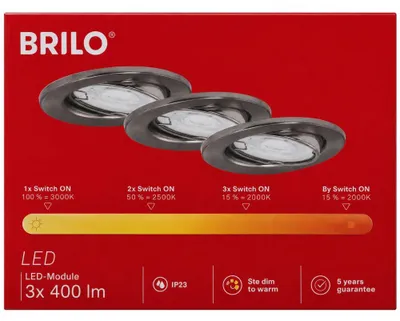 Produktbild von Briloner LED Einbaustrahler 3er Set GU10 5W 400lm CCT 2000-3000K Nickel Matt