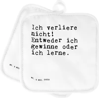 Produktbild von Mr. & Mrs. Panda Topflappen Ich verliere nicht! Entweder... - Weiß - Geschenk, topfhalter, Weisheit, Sprüche, Topfuntersetzer, Kochlappen, Spruch, Motivation, Set