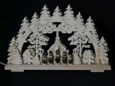 Produktbild von Schwibbogen mit der Seiffener Kirche Kurrende und Beleuchtung BxHxT 50x31x7cm NEU