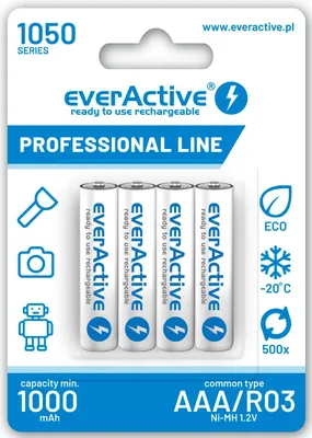 Image de Piles rechargeables everActive Ni-MH R03 AAA 1050 mAh Ligne Professionnelle