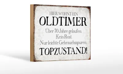 Produktbild von Holzschild Spruch 18x12cm hier wohnt Oldtimer über 70