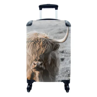Produktbild von MuchoWow® Koffer Handgepäck Trolley Rollkoffer Kleine Reisekoffer mit 4 Rollen - Schottischer Highlander - Tier - Sonne - Cabin Size < 55x40x23 cm & 55x40x20 cm - Fotokoffer - Kabinenkoffer - Boardgepäck - Reise-Box - Reisekoffer - Reisegepäck - Koffer mit Bild - Trolley für Kinder